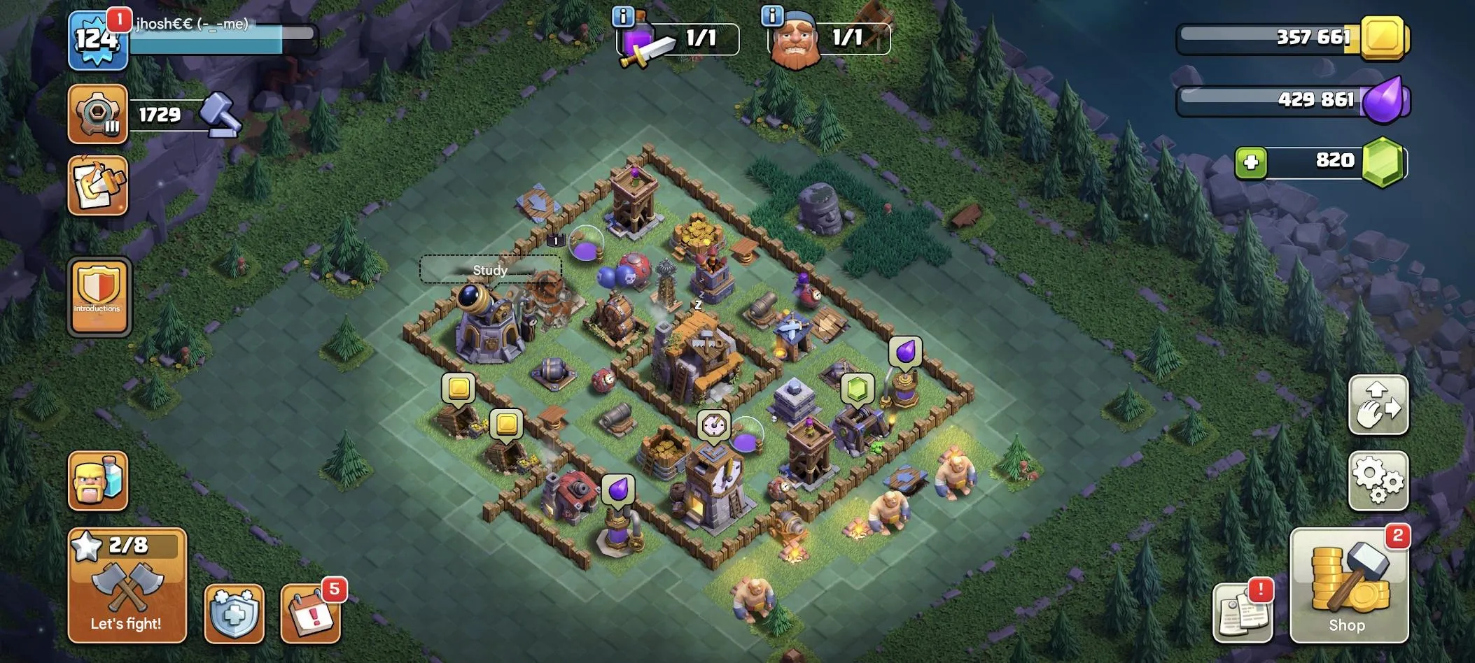 COC570 TH10 124 LVL 800 Gems 5 Builders Skin Heroes 30/30 King Queen Warden Max Lab Heroes 